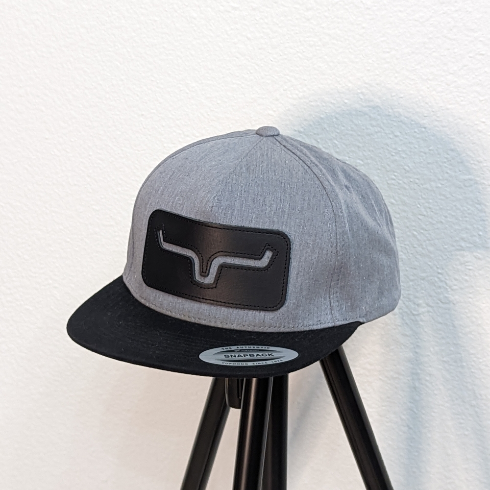 Kimes Ranch Snapback Hat Black Leather Patch Hat, Flat Bill